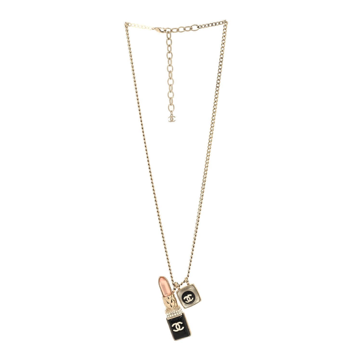 Chanel Metal Strass Pearl Lipstick Pendant Necklace Pink Gold 3 of 6