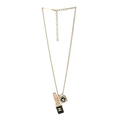 Chanel Metal Strass Pearl Lipstick Pendant Necklace Pink Gold 3 of 6