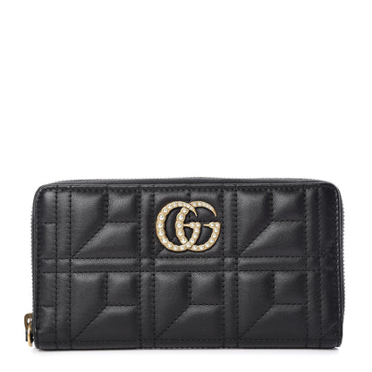 Gucci Calfskin Matelasse Pearly GG Marmont Zip Around Wallet Black 1 of 10