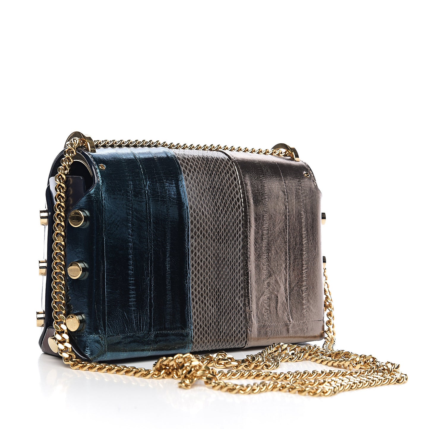 Metallic Eel Watersnake Lockett Petite Shoulder Bag Navy