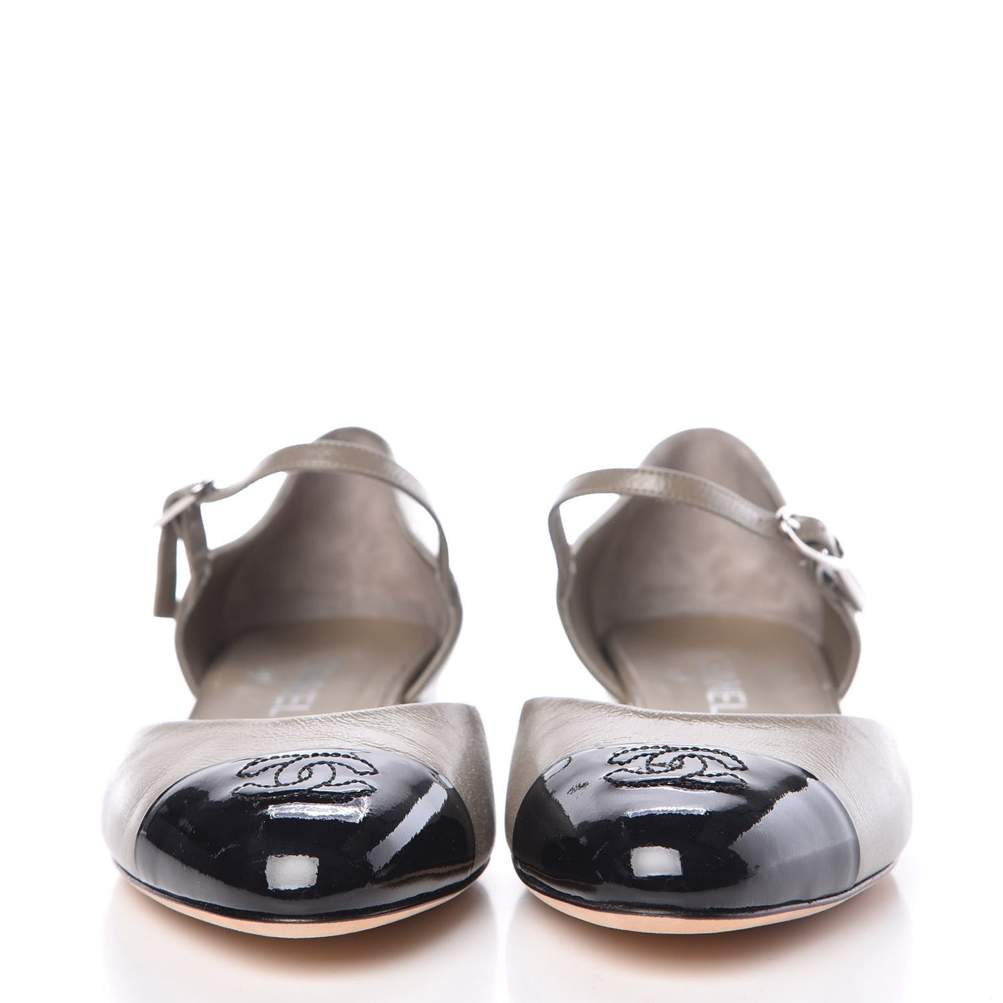 Crumpled Calfskin Patent Cap Toe Flats 39.5 Khaki Black