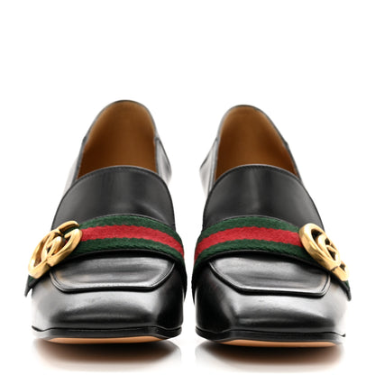 Gucci Calfskin Web Peyton Loafer Pumps 37.5 Black 2 of 8