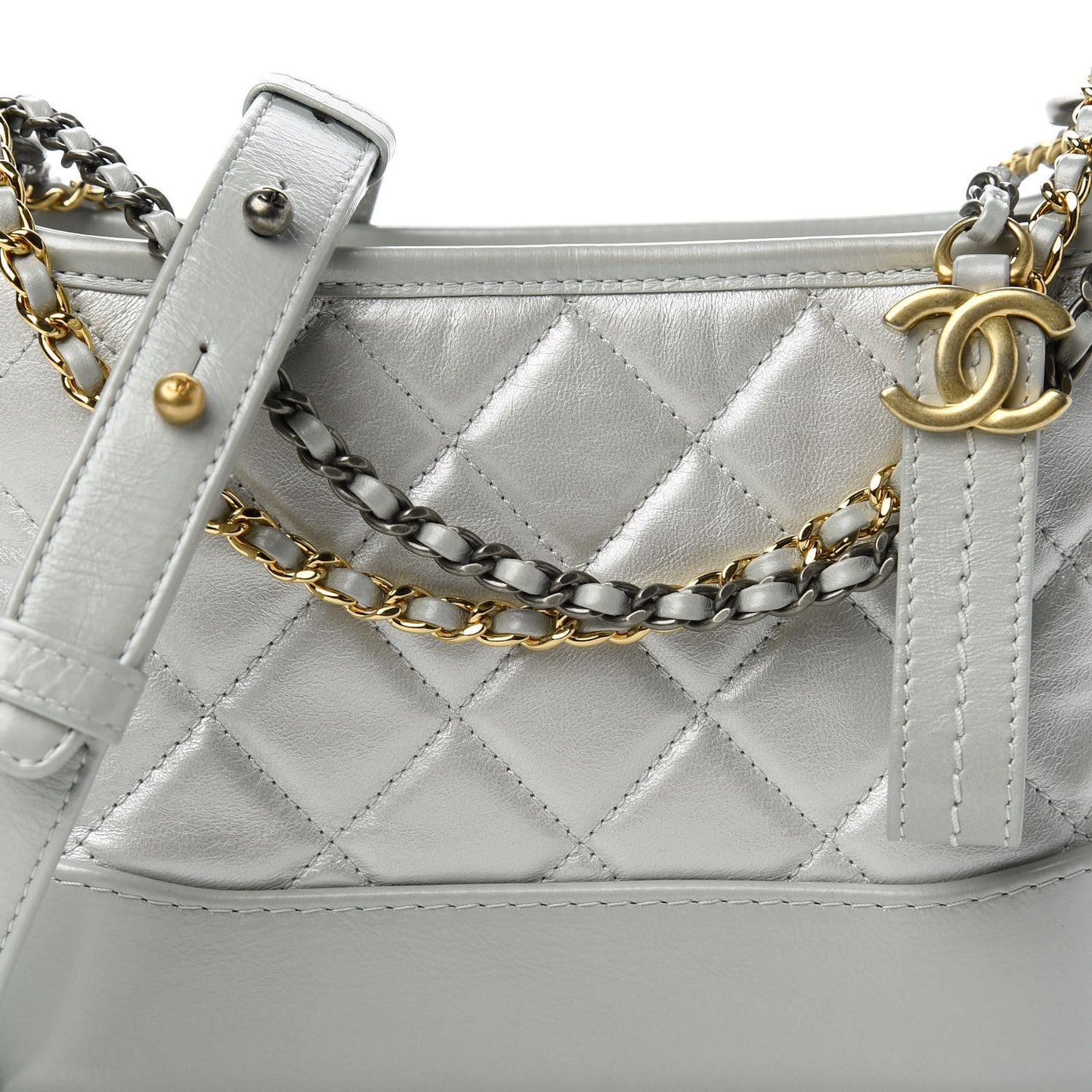 Aged Calfskin Quilted Small Gabrielle Hobo Grey