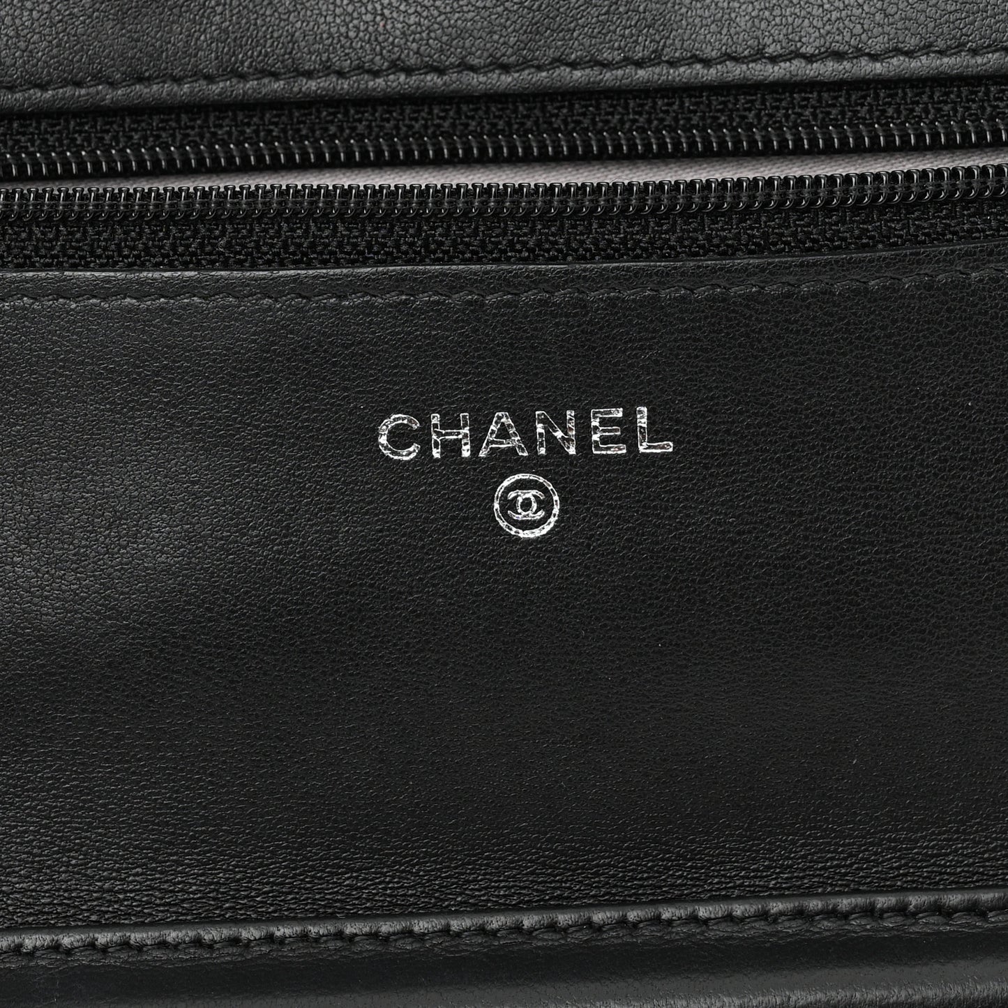 Lambskin Camellia Embossed Wallet on Chain WOC Black