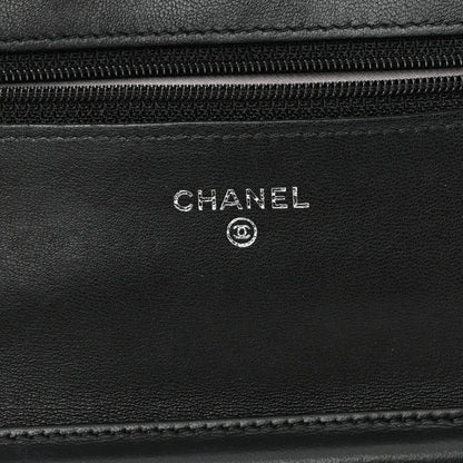 Chanel Lambskin Camellia Embossed Wallet on Chain WOC Black 5 of 10