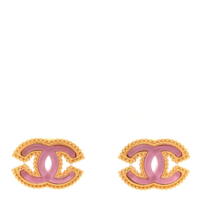 Chanel Metal Resin Rope CC Earrings Gold Pink 1 of 4