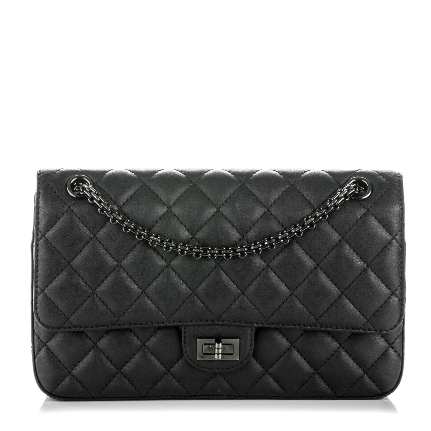 Crumpled Calfskin Quilted 2.55 Reissue 226 Double Flap So Black