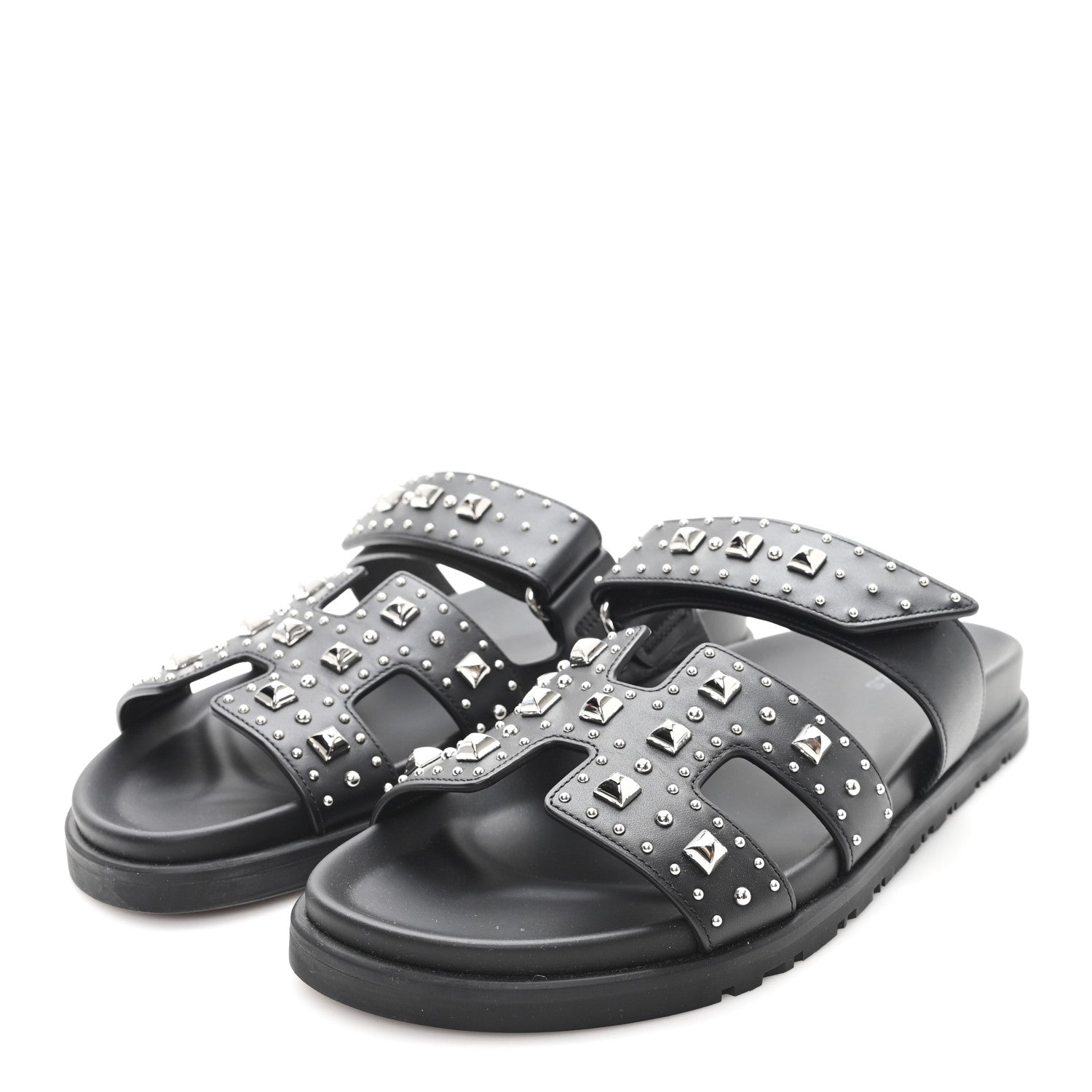 Hermes Calfskin Medor Studded Womens Chypre Sandals 37 Black 4 of 10