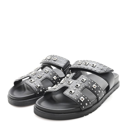 Hermes Calfskin Medor Studded Womens Chypre Sandals 37 Black 4 of 10