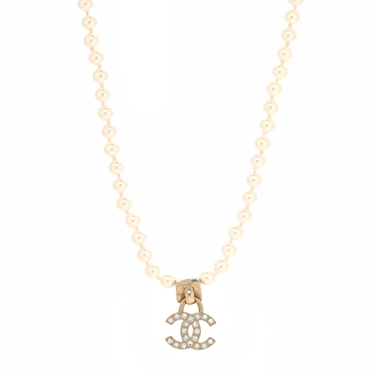 Chanel Pearl Crystal CC Short Logo Necklace Gold 1 of 5