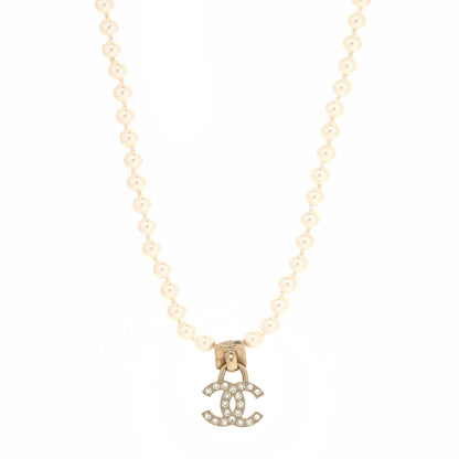 Chanel Pearl Crystal CC Short Logo Necklace Gold 1 of 5