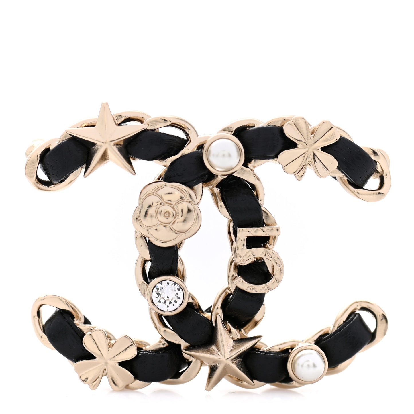 Lambskin Pearl Strass Sergeant Chanel Brooch Gold