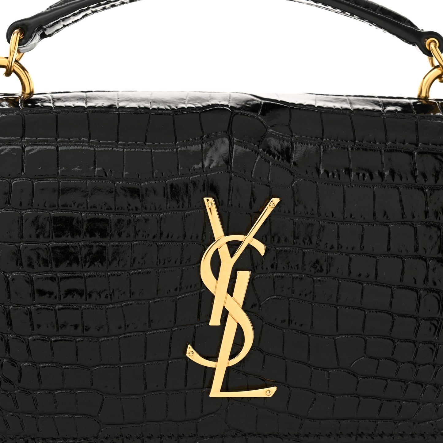 Calfskin Crocodile Embossed Monogram Sunset Top Handle Chain Wallet Black