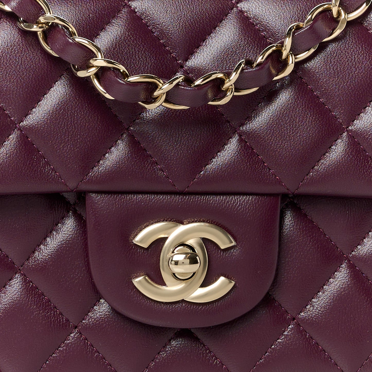 Lambskin Quilted Mini Rectangular Flap Burgundy