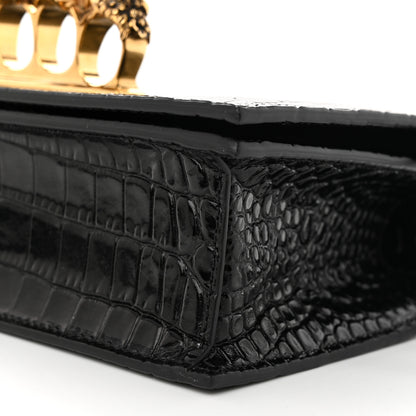 Alexander McQueen Calfskin Crocodile Embossed Mini Jeweled Satchel Black 8 of 10