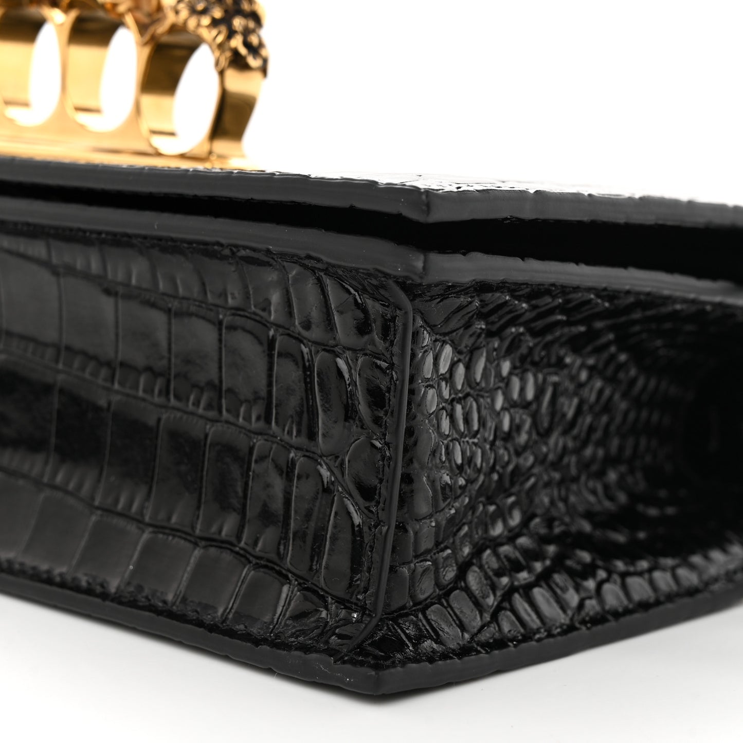 Calfskin Crocodile Embossed Mini Jeweled Satchel Black