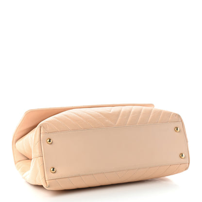 Chanel Calfskin Chevron Quilted Medium Coco Handle Flap Beige 4 of 13