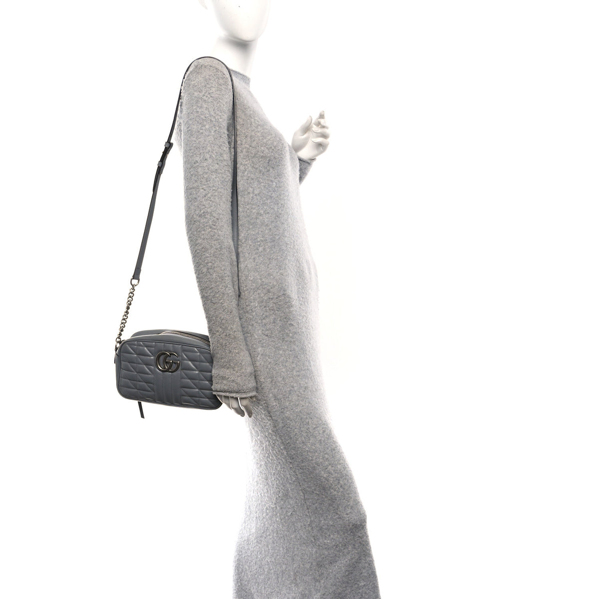 Gucci Calfskin Matelasse Aria Small GG Marmont Chain Shoulder Bag Deep Grey 2 of 11