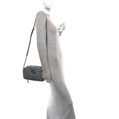 Gucci Calfskin Matelasse Aria Small GG Marmont Chain Shoulder Bag Deep Grey 2 of 11