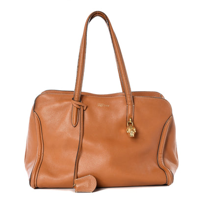 Alexander McQueen Pebbled Calfskin Large Skull Padlock Zip Around Tote Camel 1 of 19