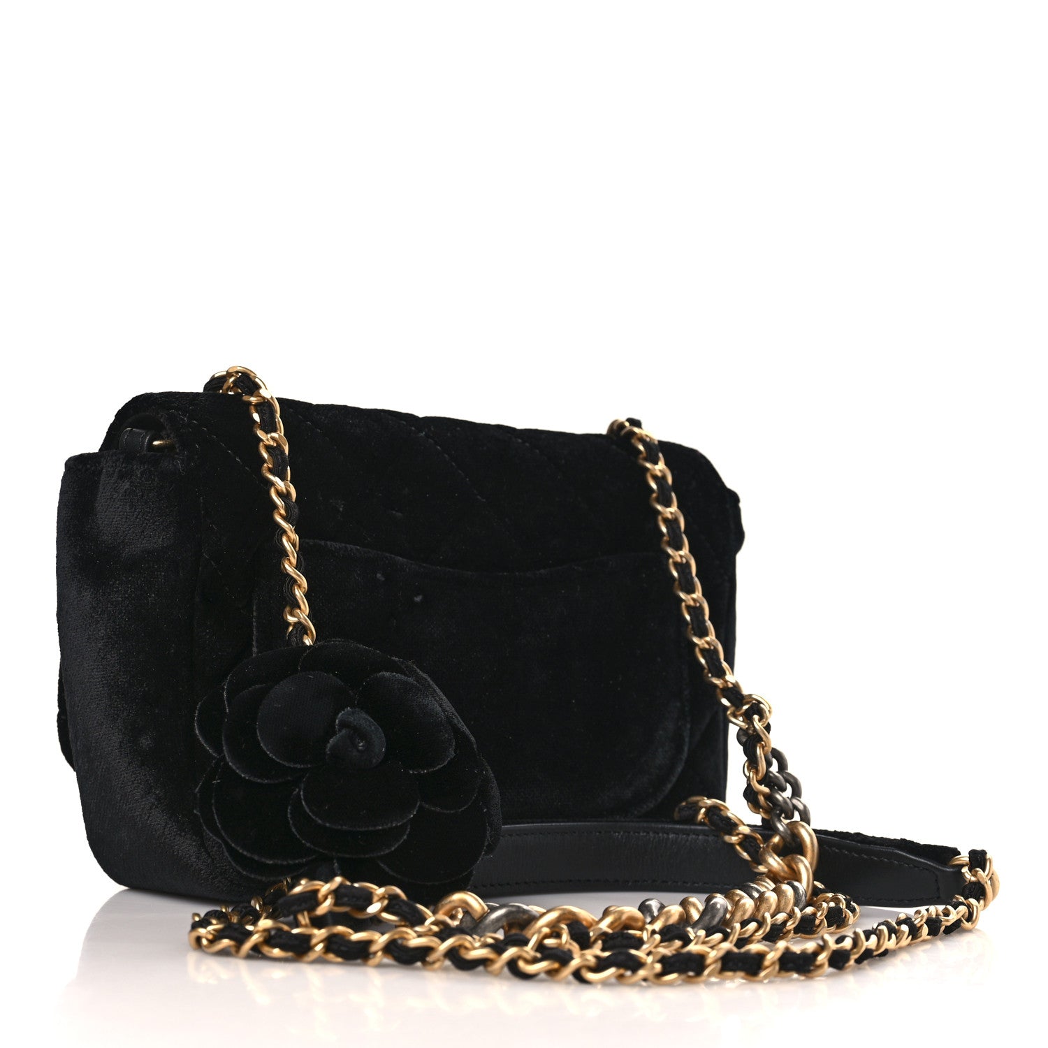 Chanel Velvet Quilted Small Camellia Flap Black 3 of 10
