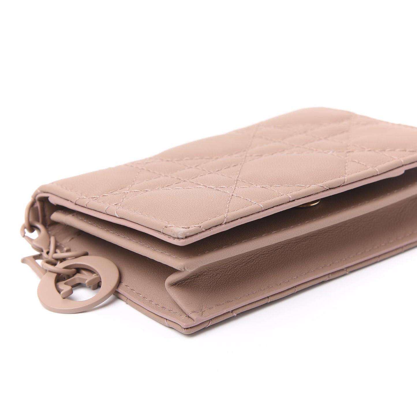 Ultra Matte Calfskin Cannage Small Lady Dior Flap Card Holder Beige