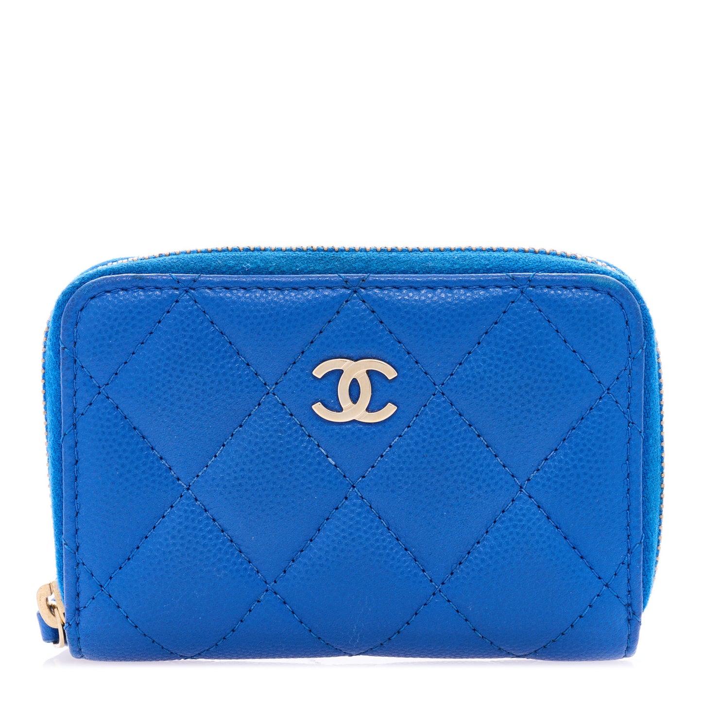 Caviar Quilted Zip Coin Purse Dark Blue