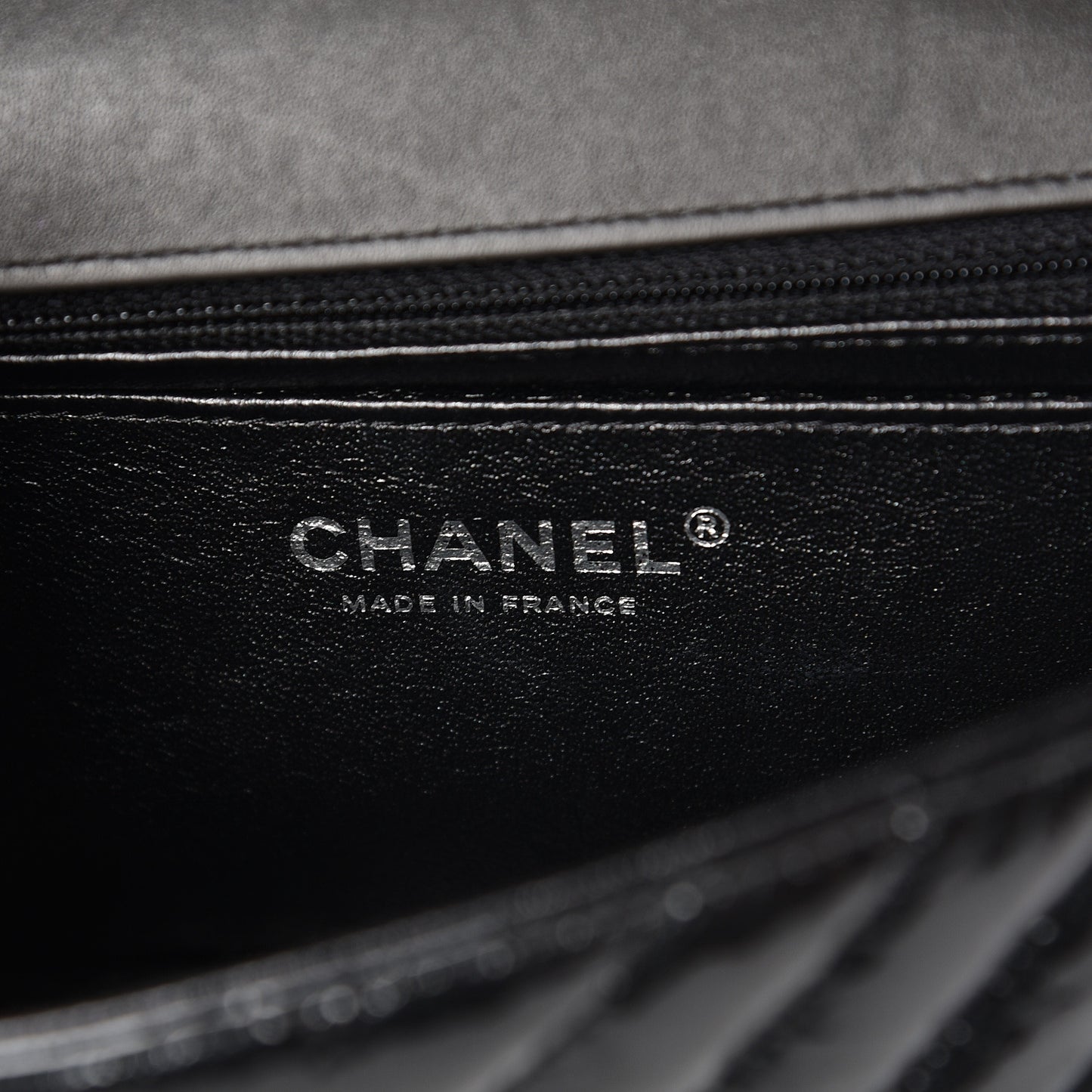 Patent Metallic Crumpled Calfskin Chevron Quilted Mini Rectangular Flap So Black
