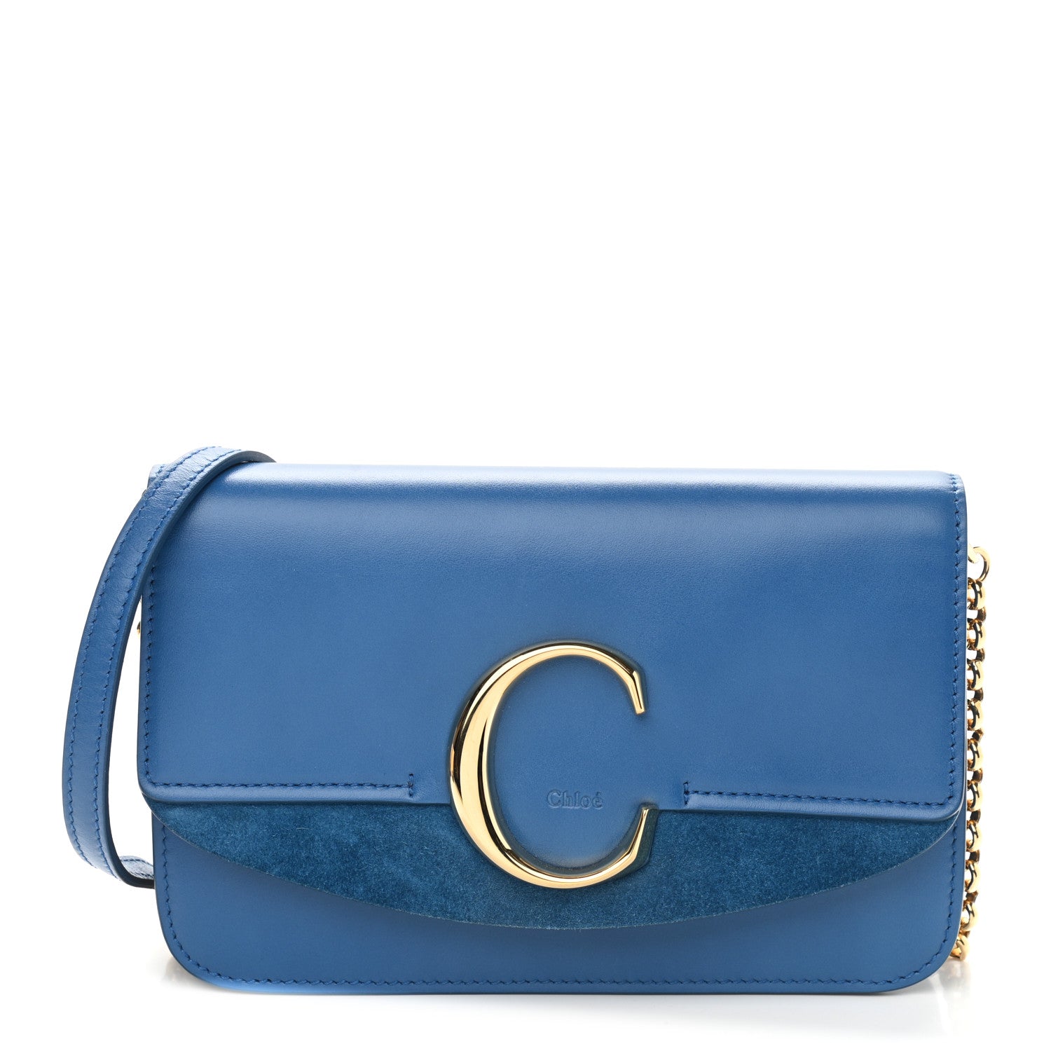 Chloe Calfskin Suede C Clutch With Chain Smoky Blue 1 of 9