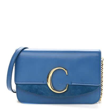 Chloe Calfskin Suede C Clutch With Chain Smoky Blue 1 of 9
