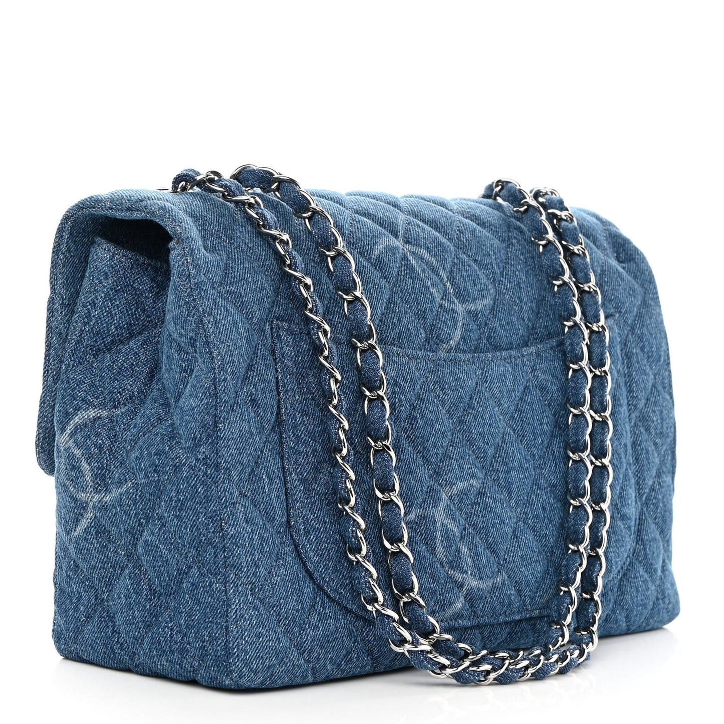 Denim Quilted CC Print Jumbo Single Flap Blue