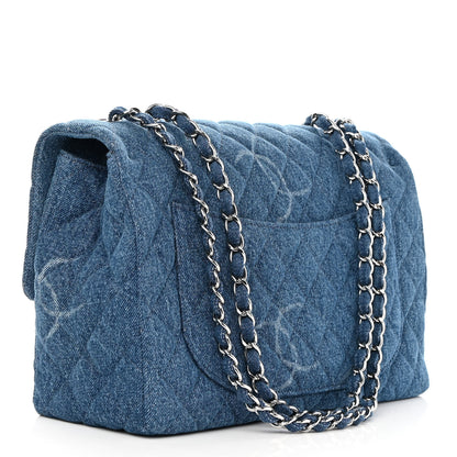 Chanel Denim Quilted CC Print Jumbo Single Flap Blue 3 of 10
