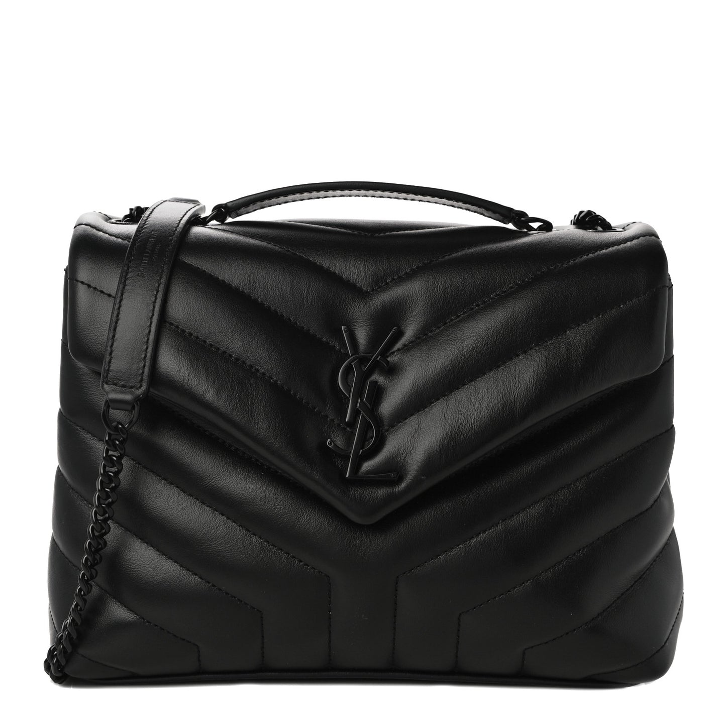 Calfskin Y Quilted Monogram Small Loulou Chain Satchel Black