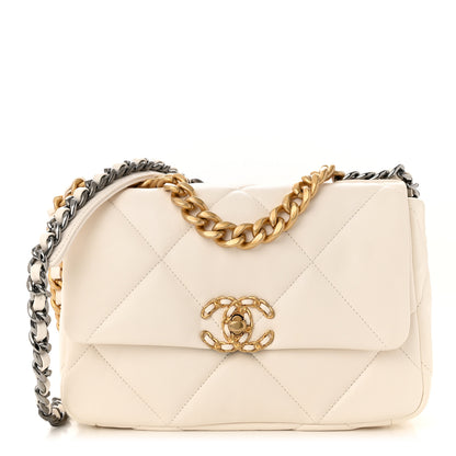 Chanel Goatskin Quilted Medium Chanel 19 Flap White 1 of 12