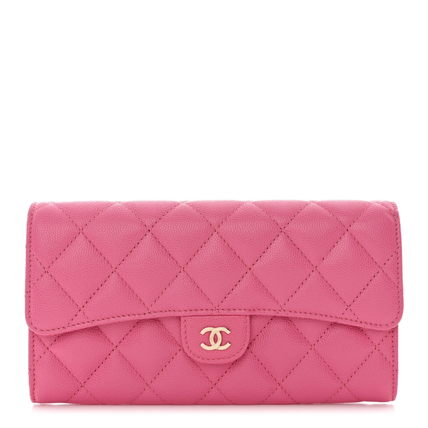 Caviar Quilted Large Gusset Flap Wallet Pink