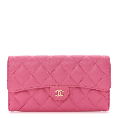 Chanel Caviar Quilted Large Gusset Flap Wallet Pink 1 of 9