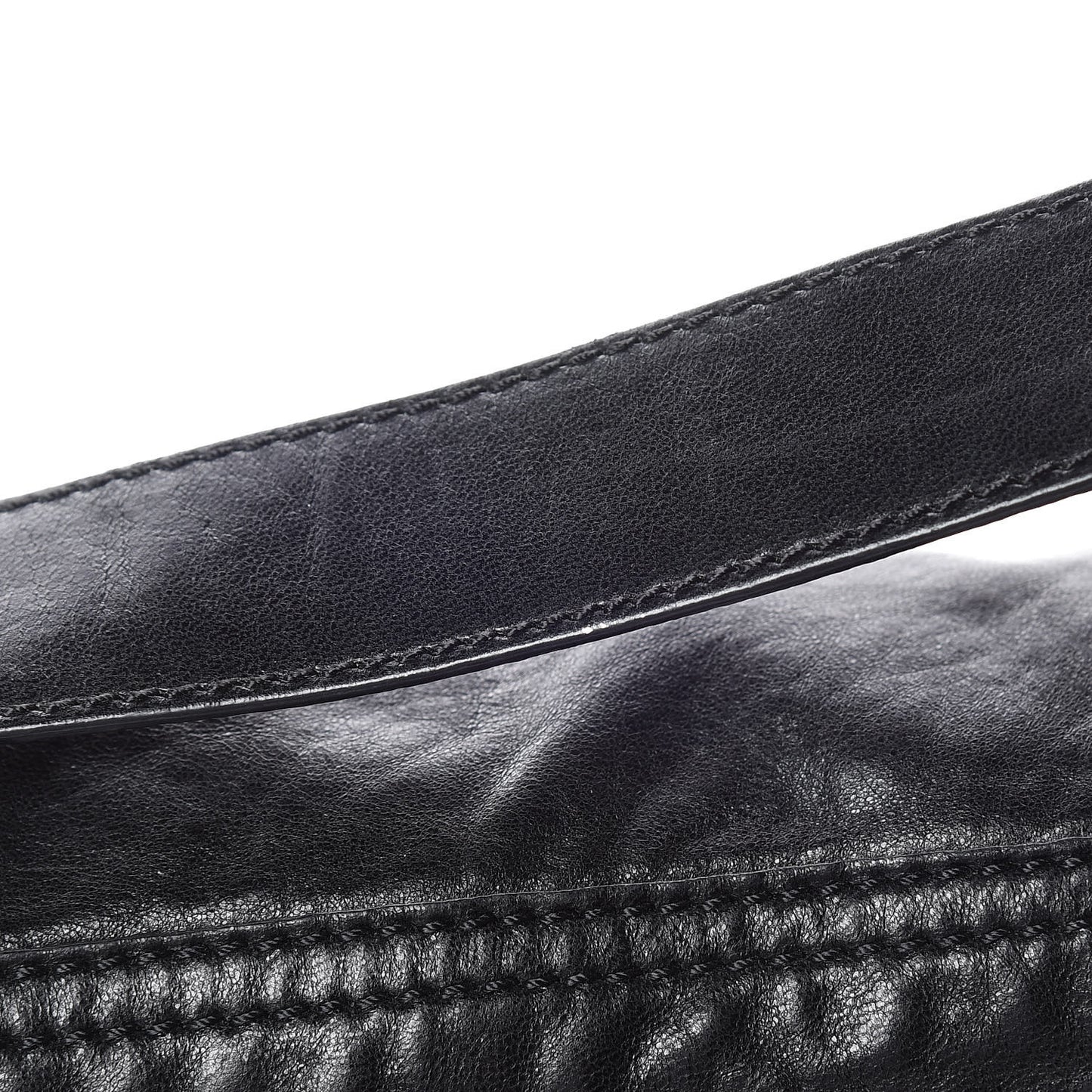 Crumpled Calfskin Fringe Large Convertible Baguette Black