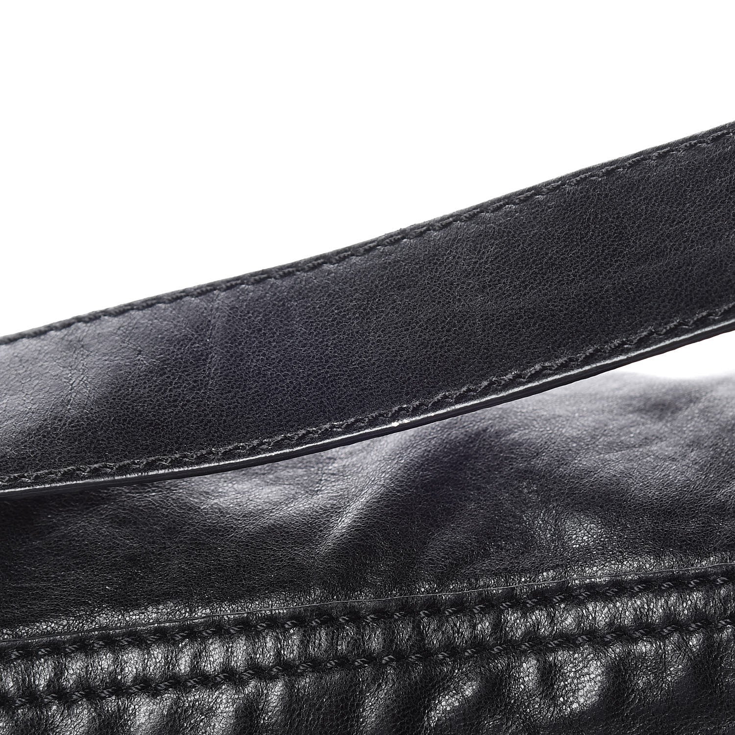 Fendi Crumpled Calfskin Fringe Large Convertible Baguette Black 14 of 18