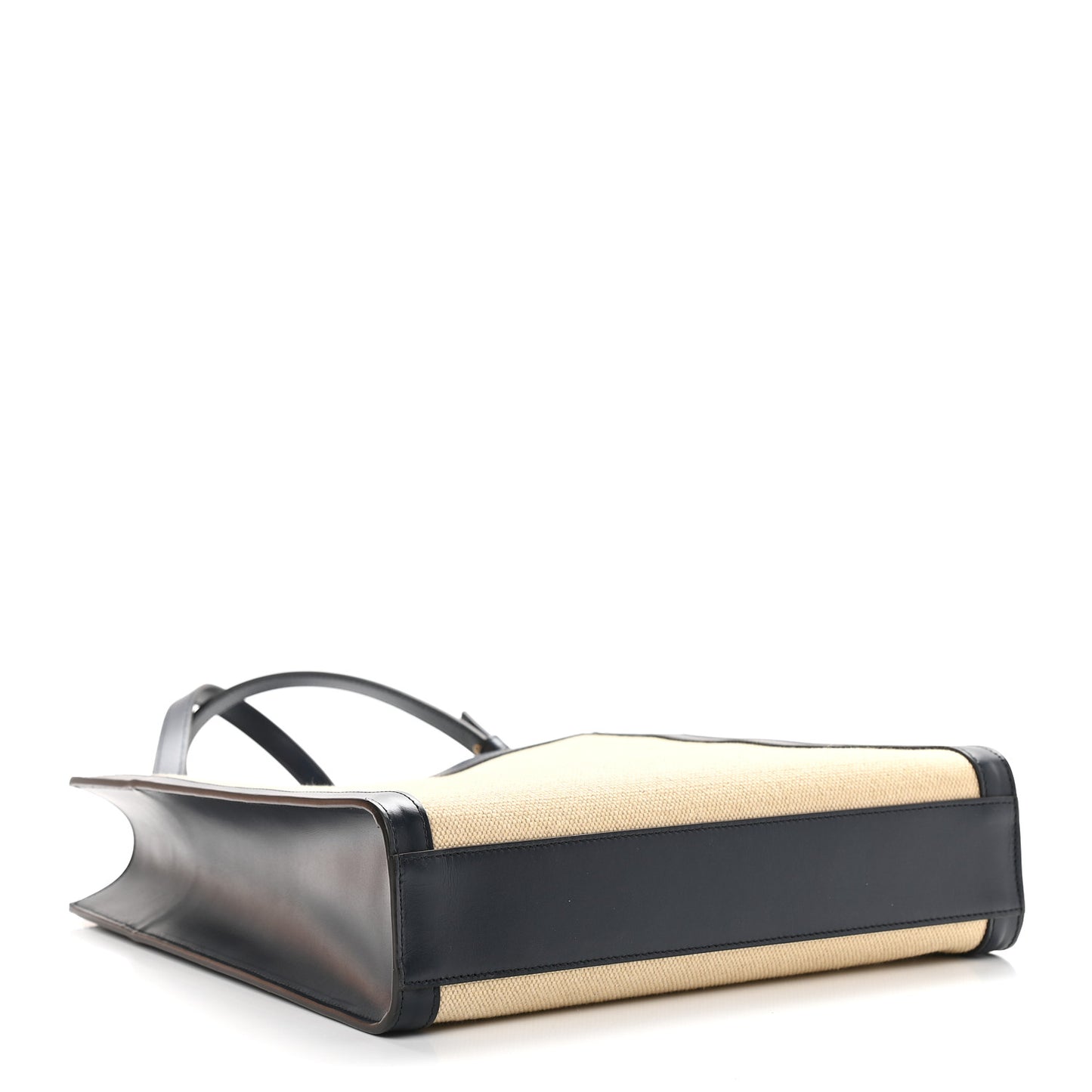 Canvas Calfskin Small Vertical Cabas Vanilla Navy