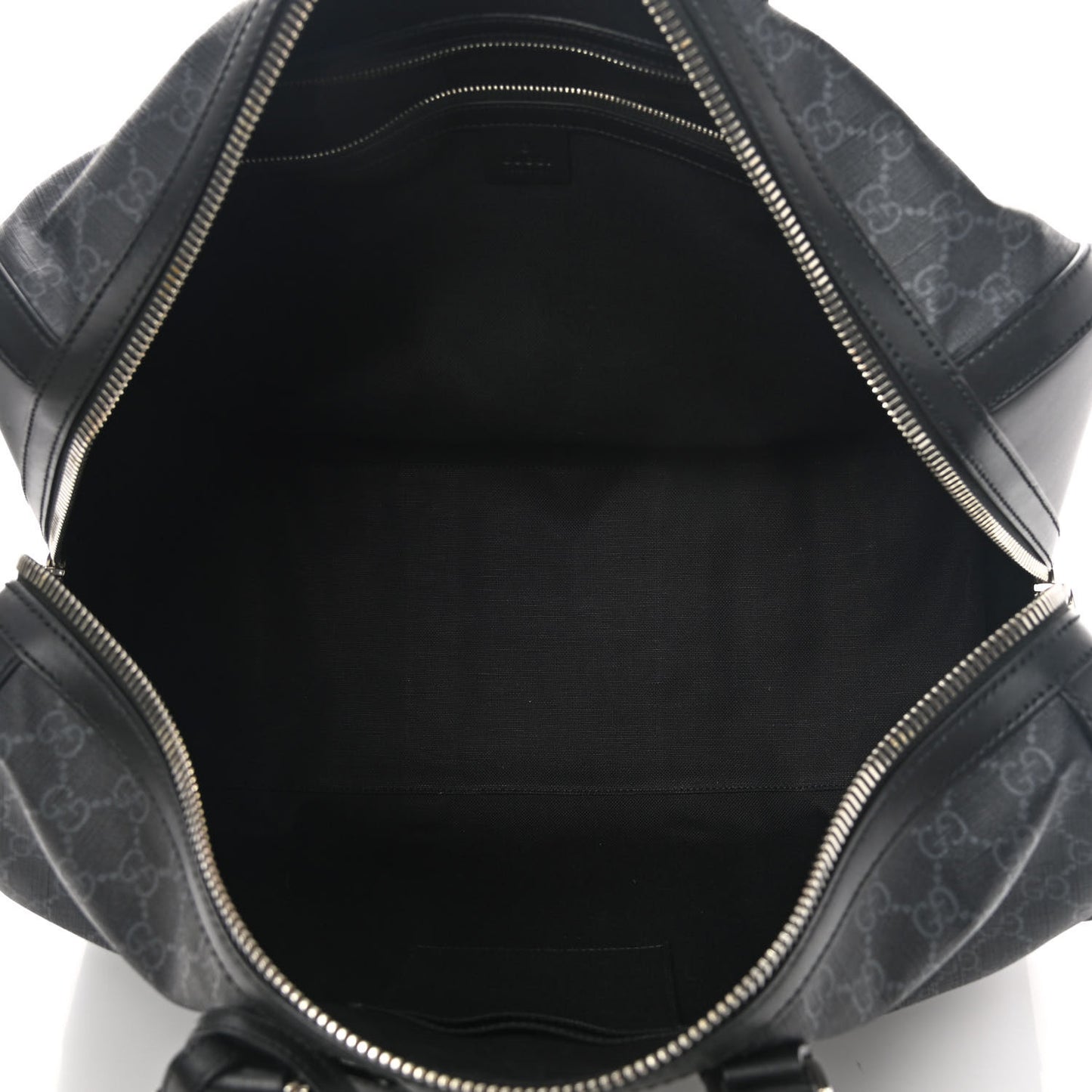 Soft GG Supreme Monogram Appia Calfskin Web Medium Carry On Duffle Bag Black Grey