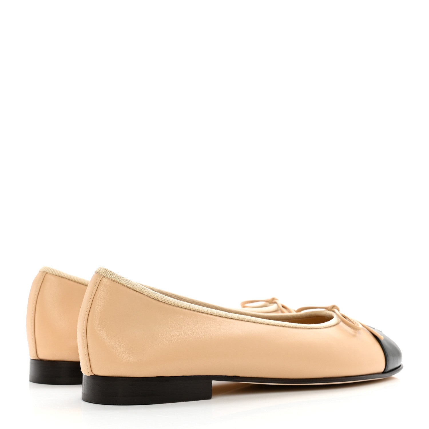 Chanel Lambskin Cap Toe CC Ballerina Flats 38.5 Beige Black 4 of 9