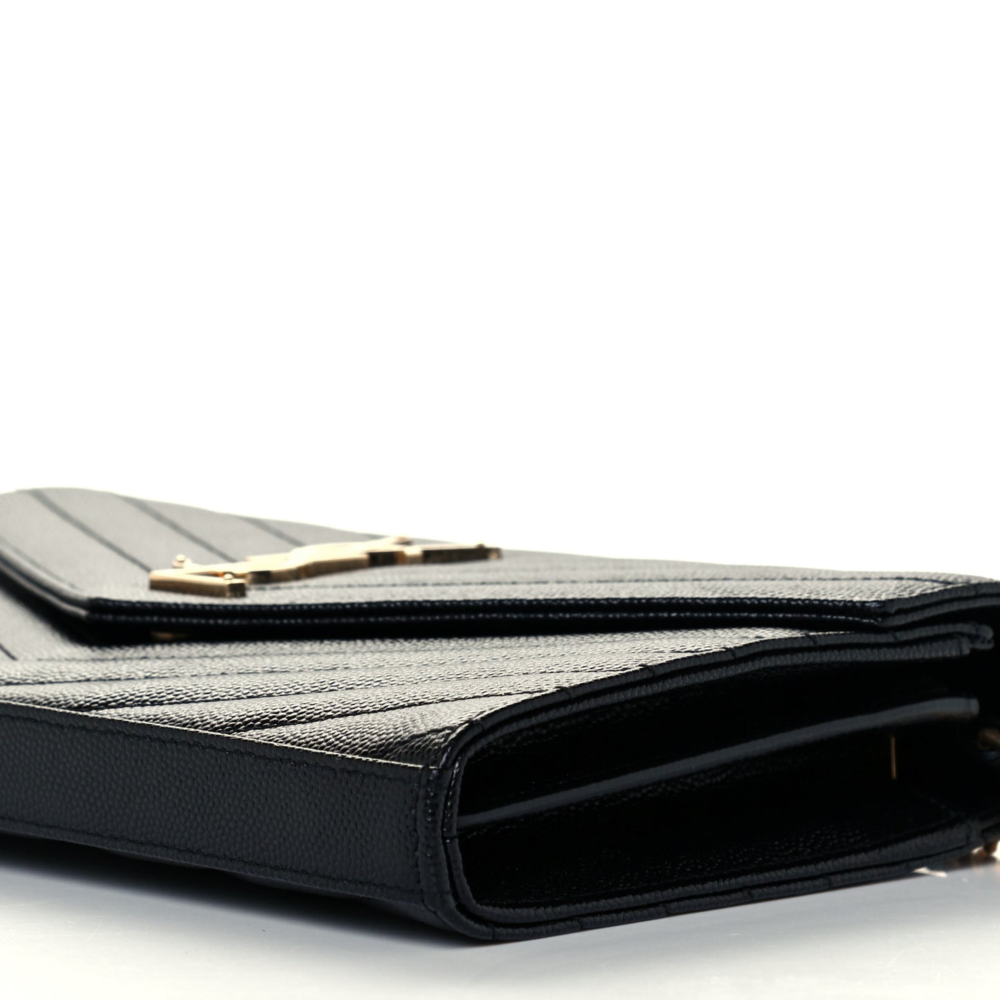 Grain De Poudre Matelasse Chevron Monogram Chain Wallet Black