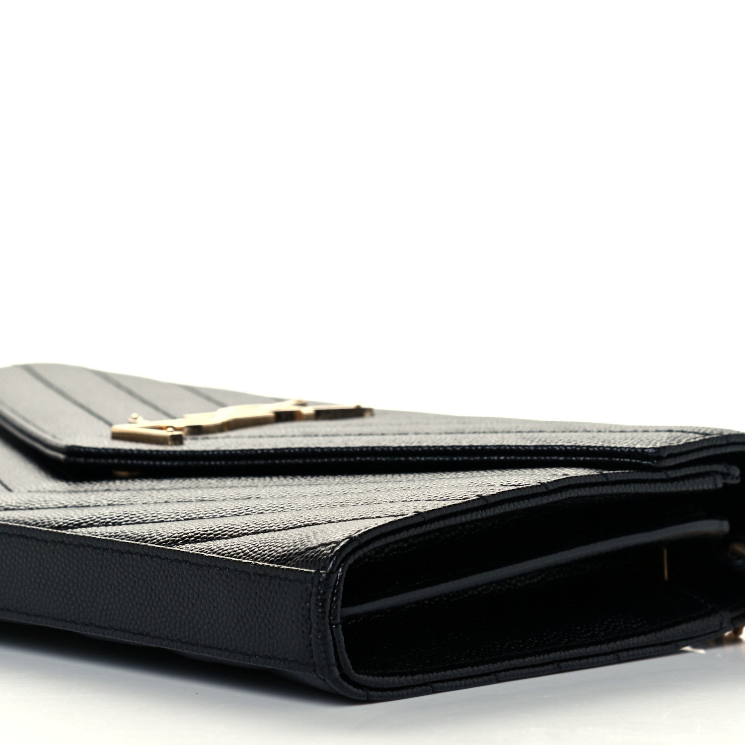 Saint Laurent Grain De Poudre Matelasse Chevron Monogram Chain Wallet Black 9 of 9