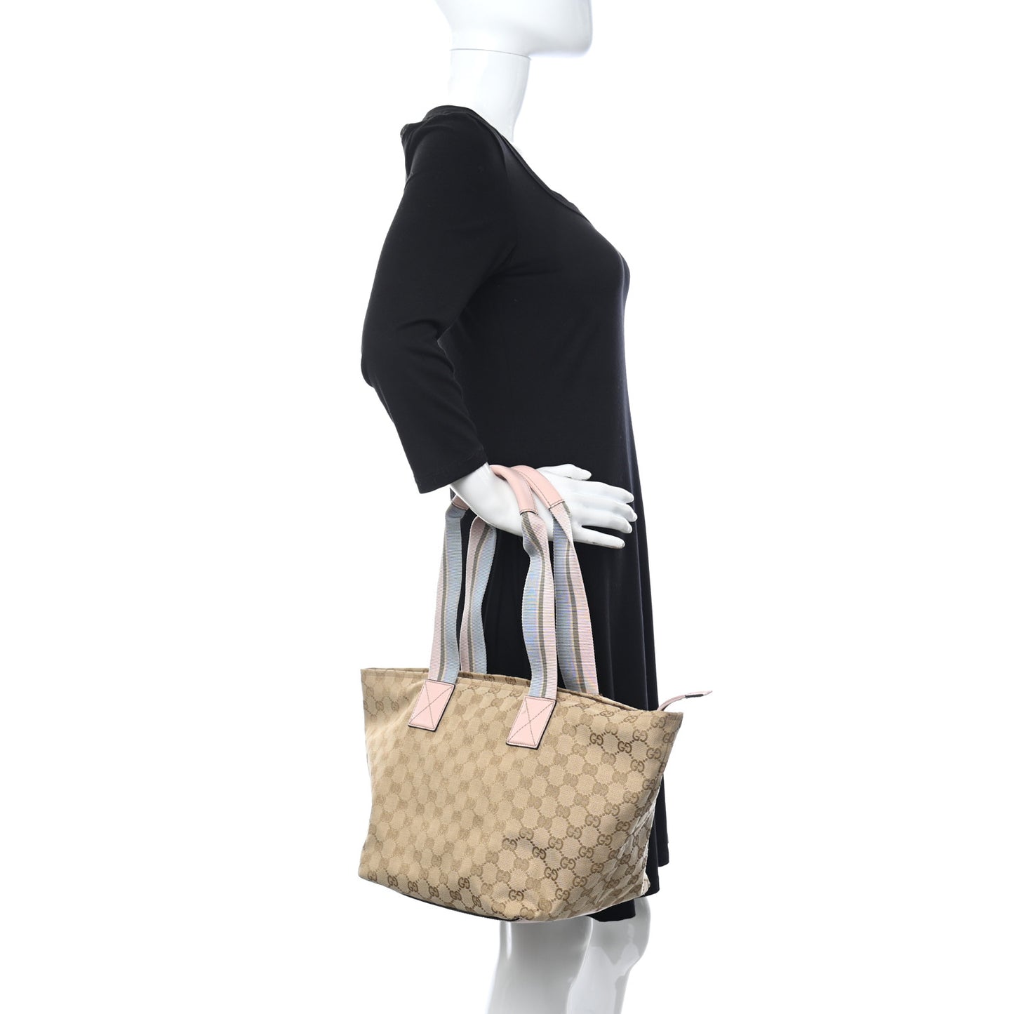 GG Monogram Medium Web Handle Bucket Tote Pink Blue
