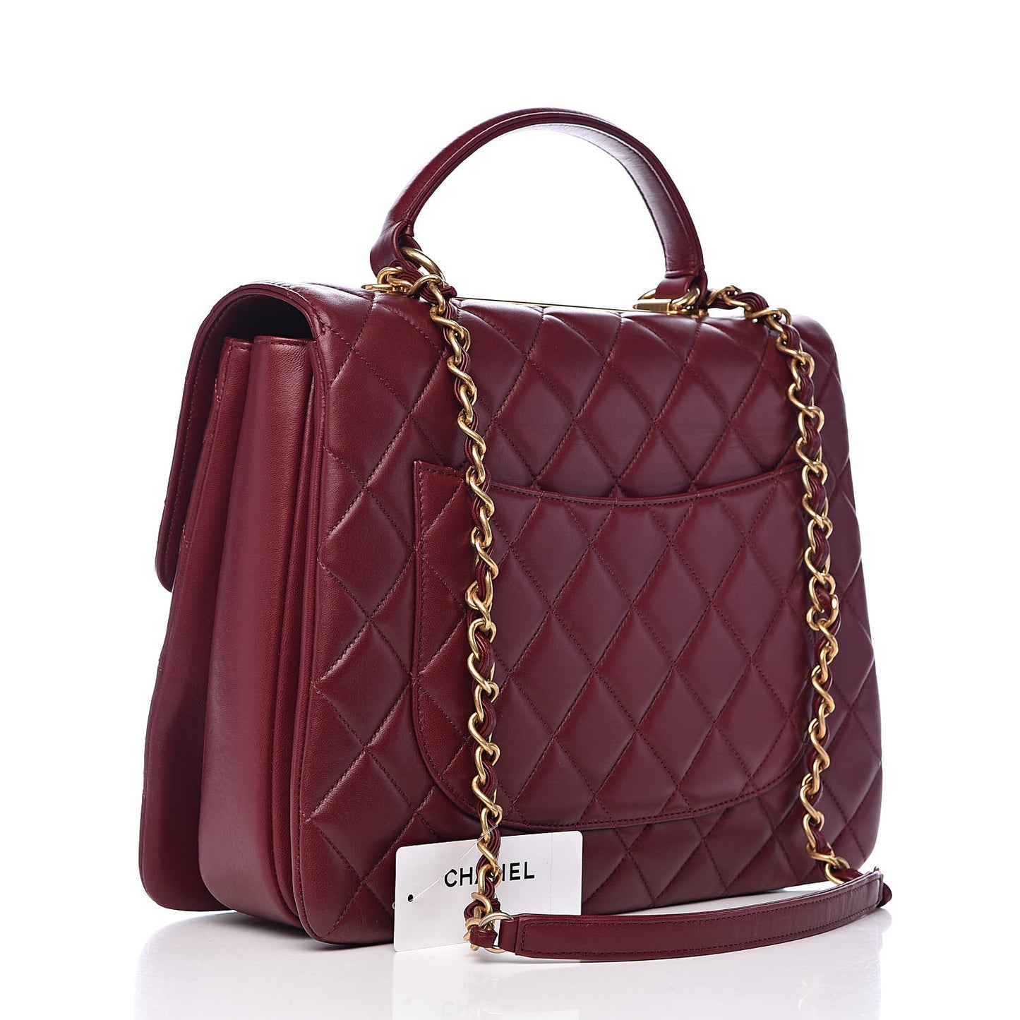 Lambskin Quilted Large Trendy CC Dual Handle Flap Bag Burgundy