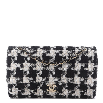 Chanel Tweed Quilted Medium Double Flap Black Ecru White 1 of 12