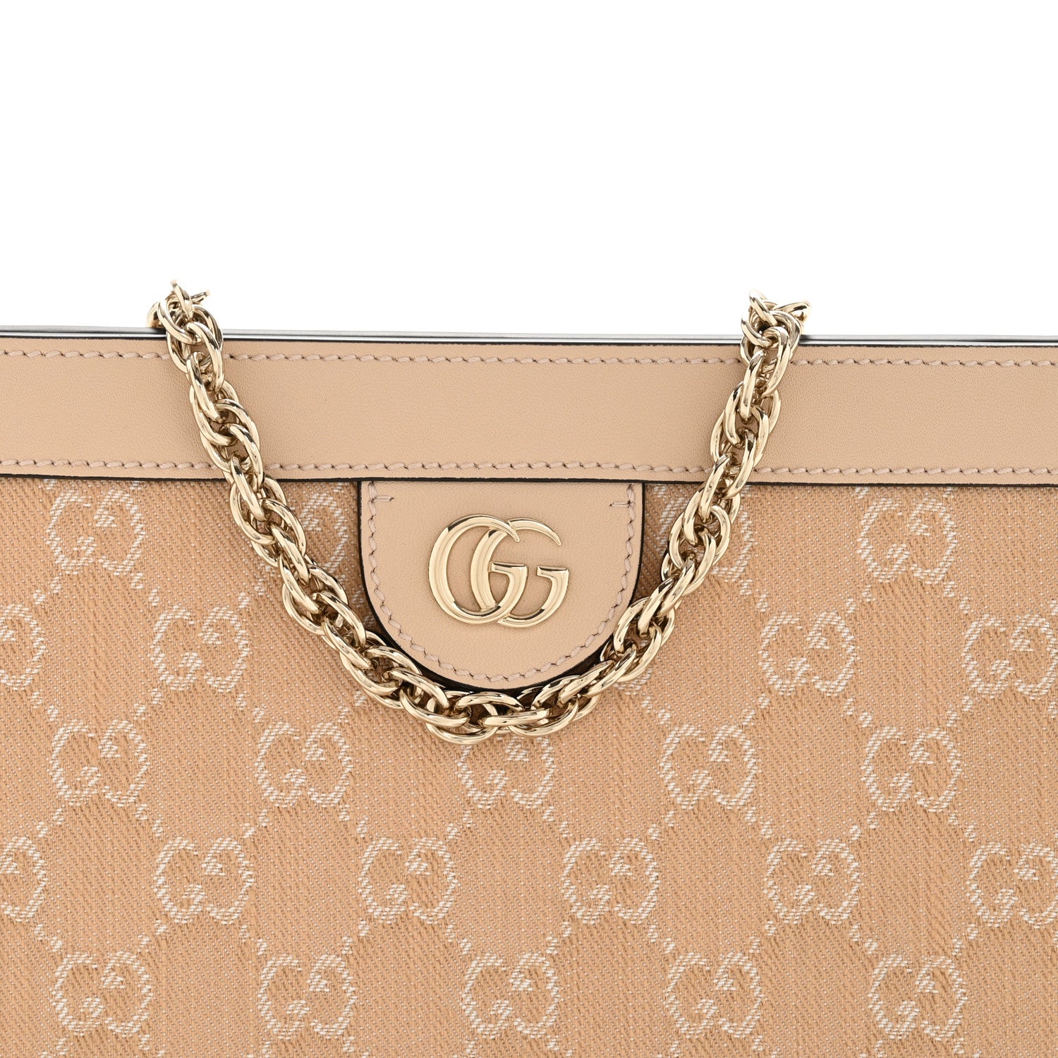 Gucci Denim Calfskin GG Monogram Small Ophidia Chain Shoulder Bag Light Beige 8 of 12