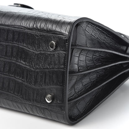 Saint Laurent Calfskin Crocodile Embossed Small Sac de Jour Black 6 of 9