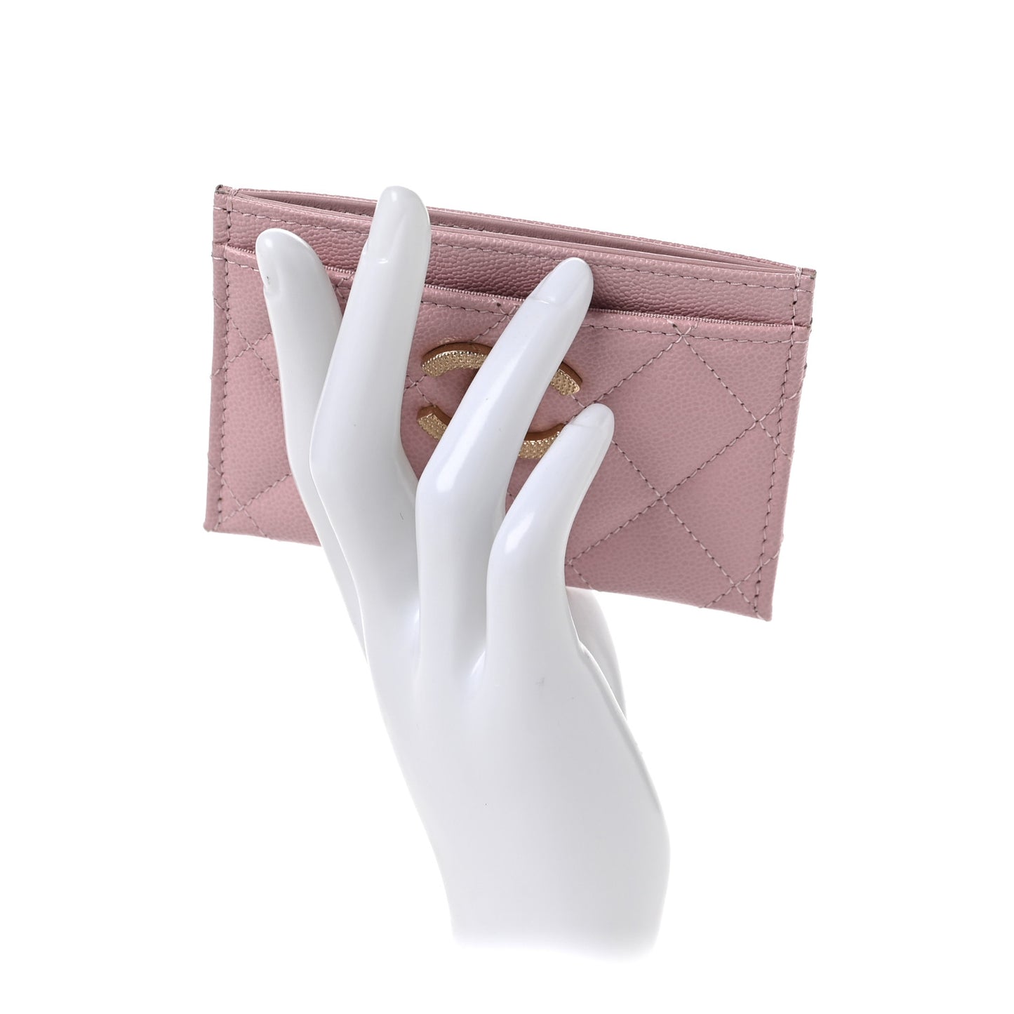 Caviar Quilted Studded CC Card Holder Light Pink