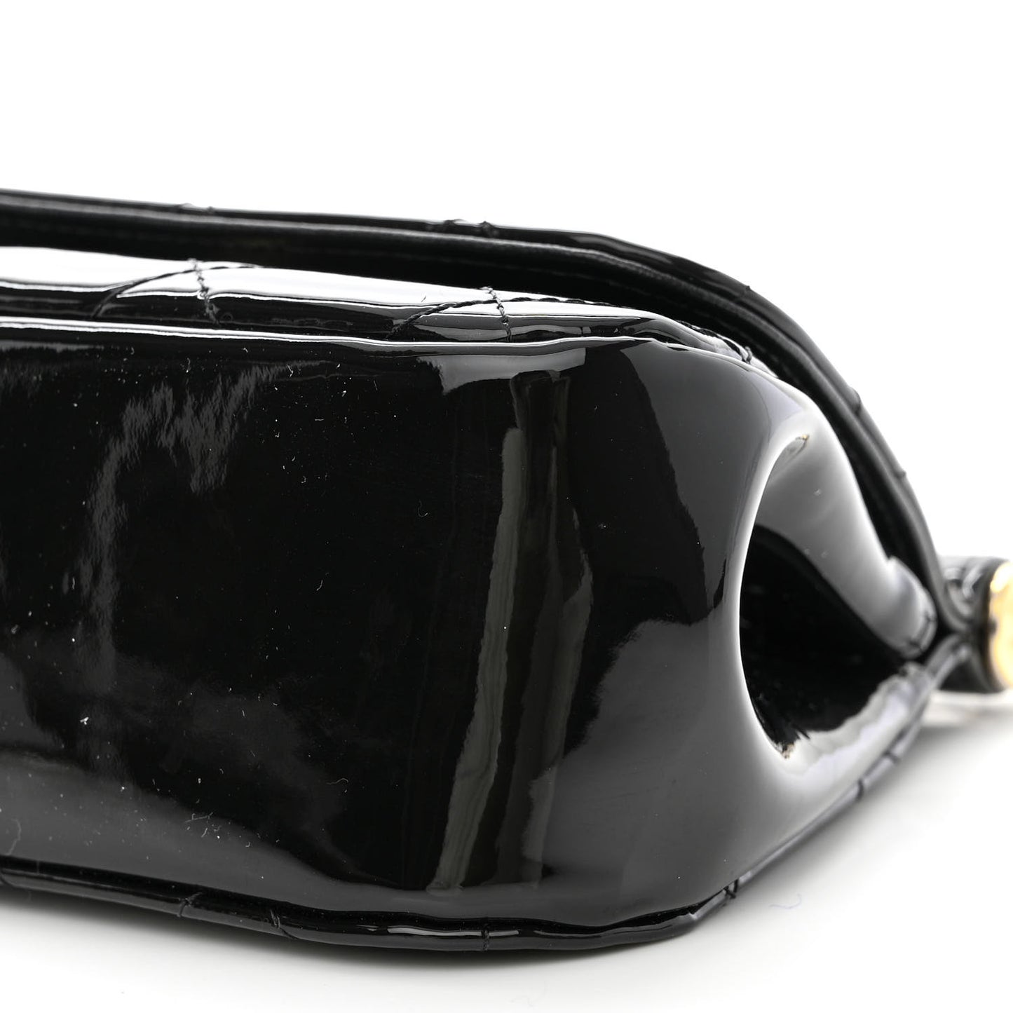 Patent Quilted Frame Clutch Flap With Chain Black